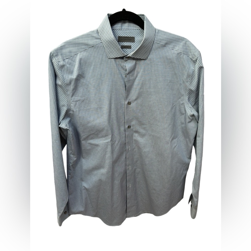 Calvin Klein Men’s‎ Blue/Black/White Check Slim Fit Button Up Shirt 16.5 /34-35